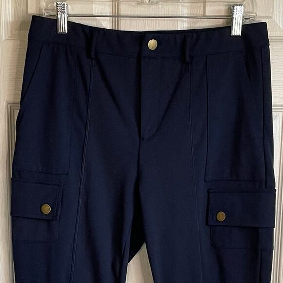 Halara High Waisted Skinny Cargo Pants Pockets Navy Sz L Athleisure Stretch - Picture 4 of 10